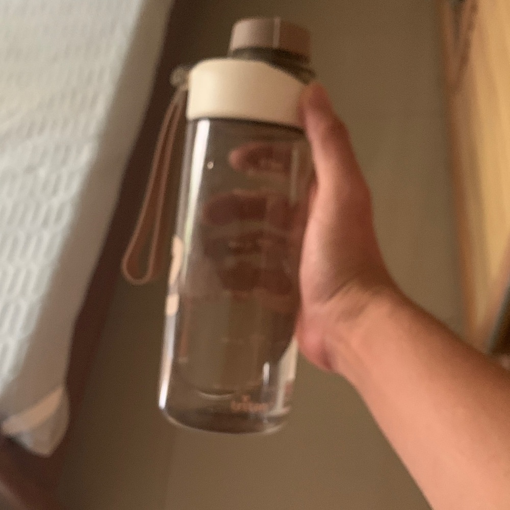 Neutral Beige Glass Water Bottle with Carry Strap